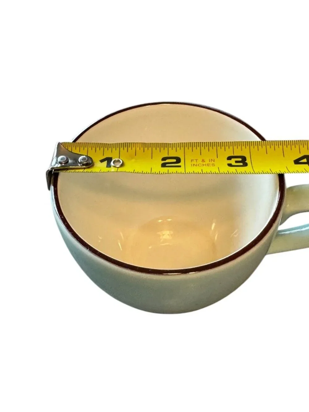 Vintage Italian Ceramic Coffee Cup With Light Blue Glaze & Brown Rim - 3